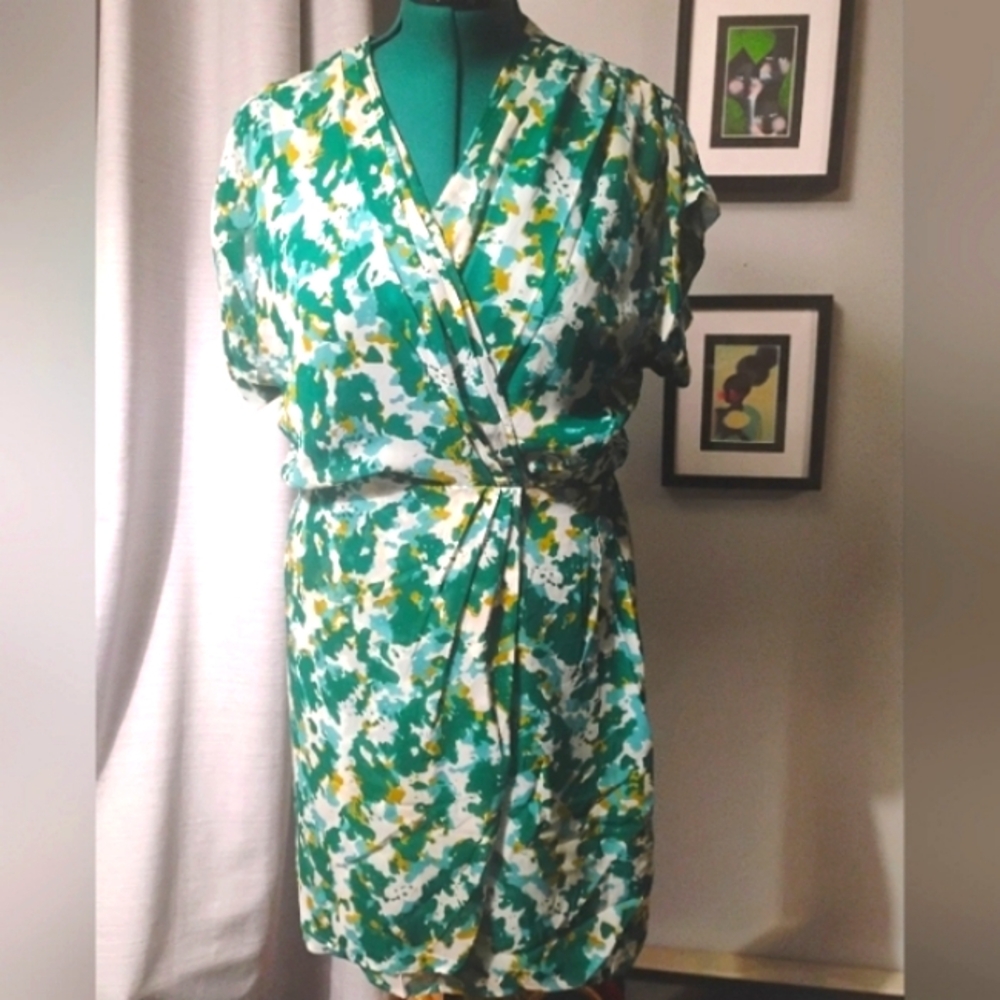 W118 by Walter Baker Turquoise Abstract Print Faux Wrap Dress Sz L